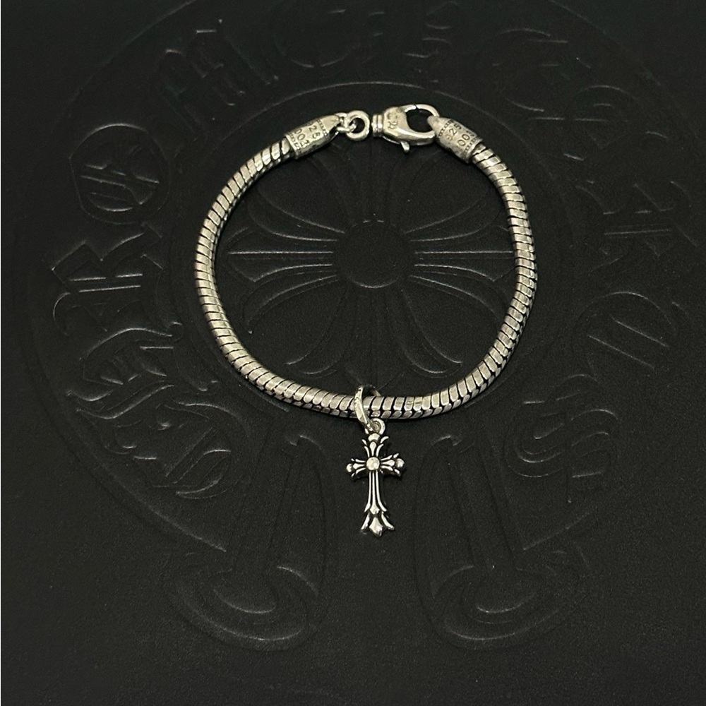 Sterling Silver Cross Charm Bracelet - Silver